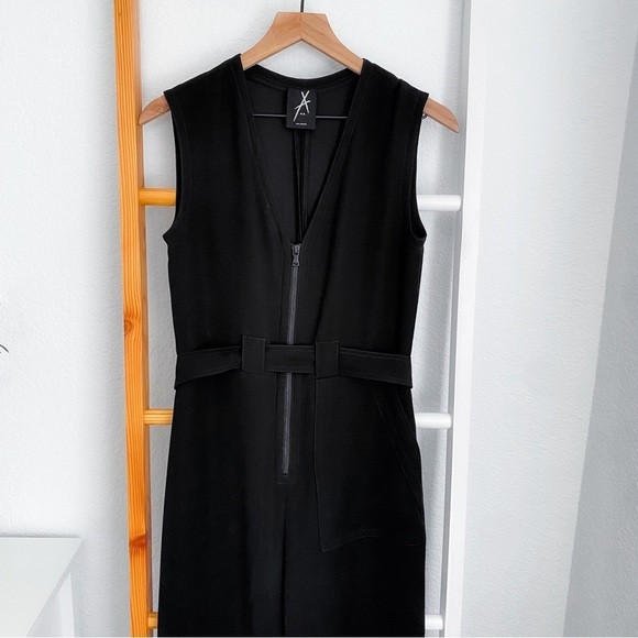 Yigal Azrouel Jumpsuit Front Zip Belted Black Sleeves Wide Leg Women’s 3 - Picture 3 of 12